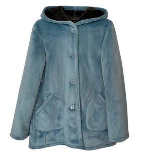 ew York Vintage Blue Hooded Teddy Jacket, Plush Size Small Coat